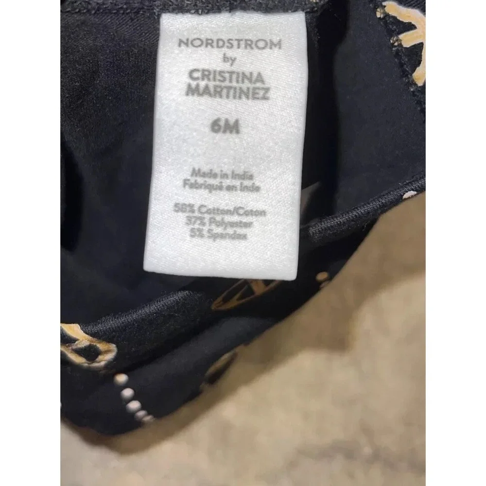 NEW‎ Nordstrom Cristina Martinez Baby Peace Signs Black Gold Pants Sz 6 Month 6M